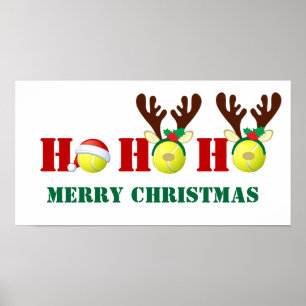 Tennis Ball Ho Ho Ho Merry Christmas Green, Red Poster
