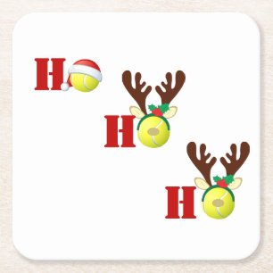 Tennis Ball Ho Ho Ho Santa Reindeer Christmas Square Paper Coaster