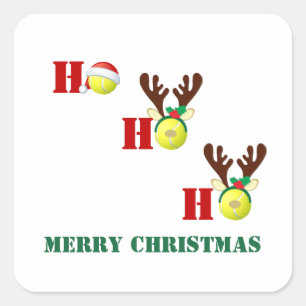 Tennis Ball Ho Ho Ho Santa Reindeer Christmas Square Sticker