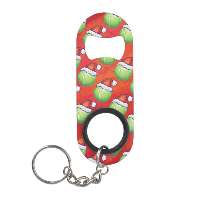 Tennis Ball in Santa Hat Pattern on Red (Front)