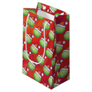Tennis Ball in Santa Hat Pattern on Red Small Gift Bag