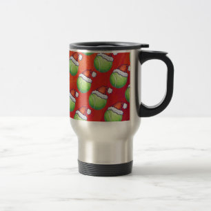 Tennis Ball in Santa Hat Pattern on Red Travel Mug
