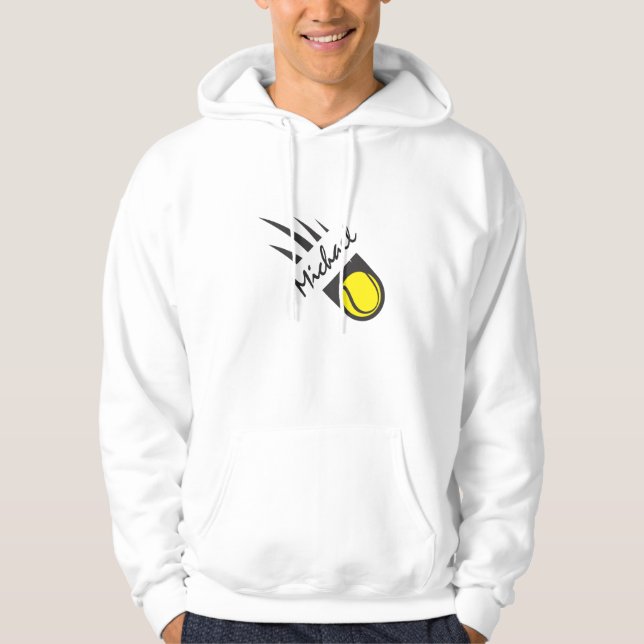 Tennis Ball In Speed & Custom Name Personalised Hoodie (Front)
