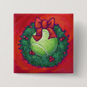 Tennis Ball in Wreath on Red 15 Cm Square Badge