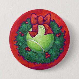 Tennis Ball in Wreath on Red 7.5 Cm Round Badge