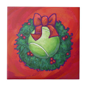 Tennis Ball in Wreath on Red Ceramic Tile