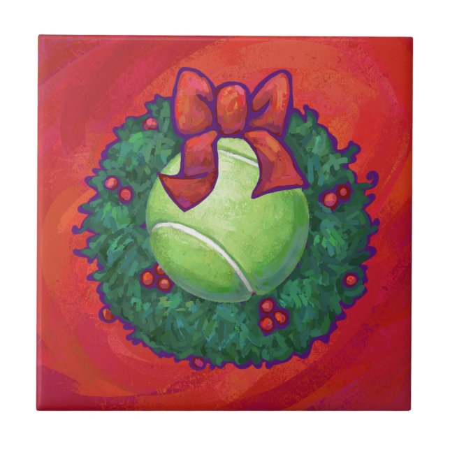 Tennis Ball in Wreath on Red Ceramic Tile (Front)