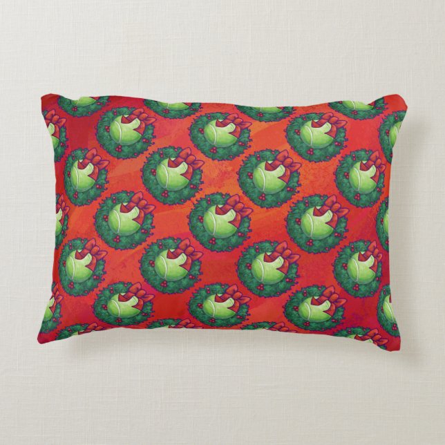 Tennis Ball in Wreath on Red Decorative Cushion (Back)