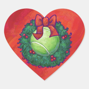 Tennis Ball in Wreath on Red Heart Sticker