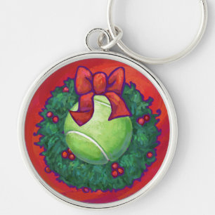 Tennis Ball in Wreath on Red Key Ring
