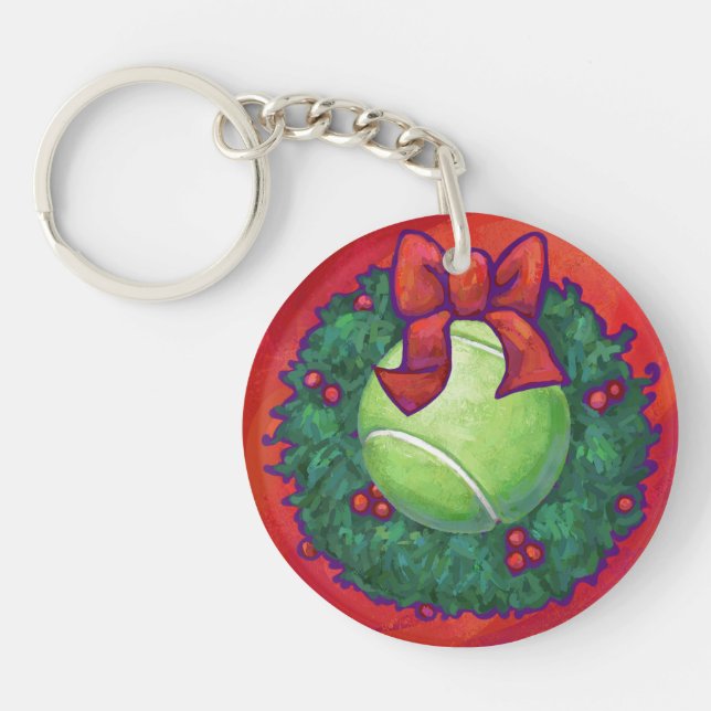 Tennis Ball in Wreath on Red Key Ring (Front)