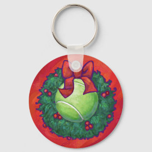 Tennis Ball in Wreath on Red Key Ring