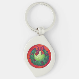 Tennis Ball in Wreath on Red Key Ring