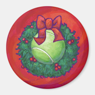 Tennis Ball in Wreath on Red Magnet