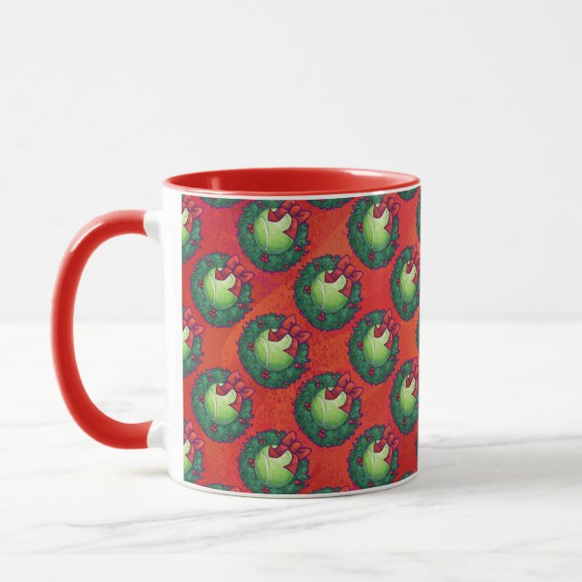 Tennis Ball in Wreath on Red Mug (Left)