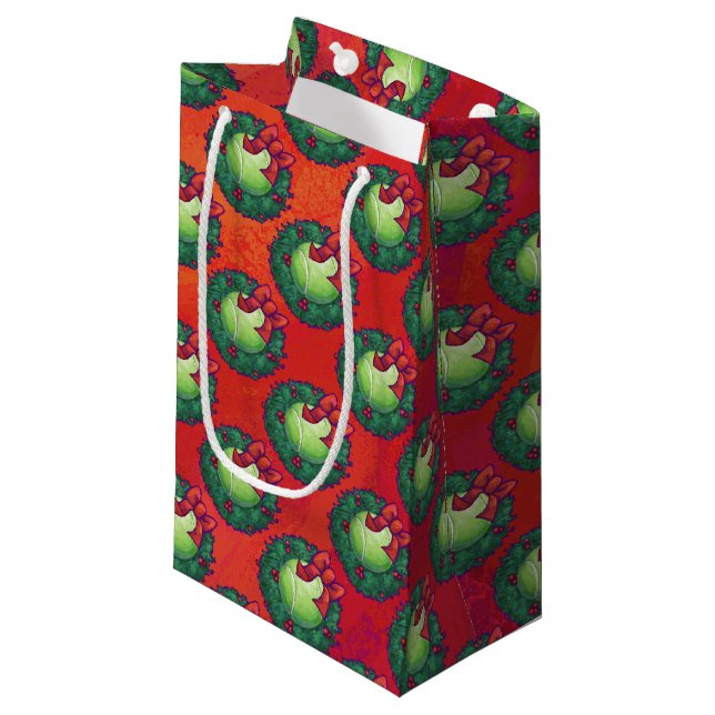 Tennis Ball in Wreath on Red Small Gift Bag (Front Angled)