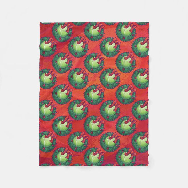 Tennis Ball in Wreath Pattern on Red Fleece Blanket (Front)