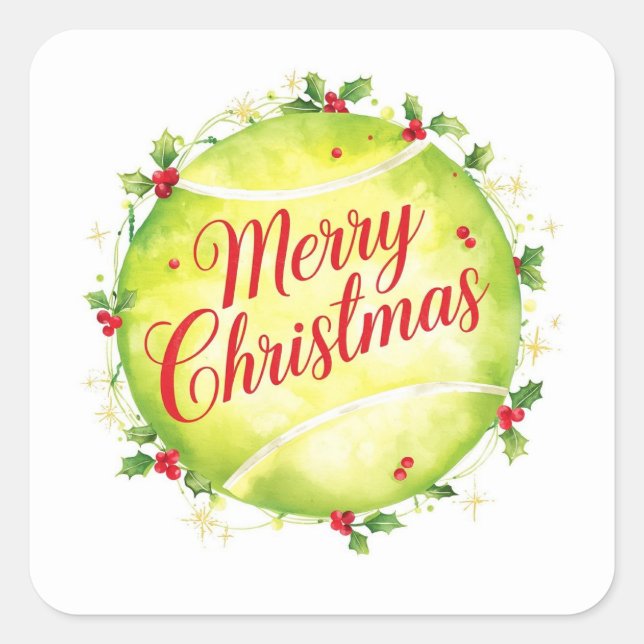 Tennis Ball Merry Christmas Holiday  Square Sticker (Front)