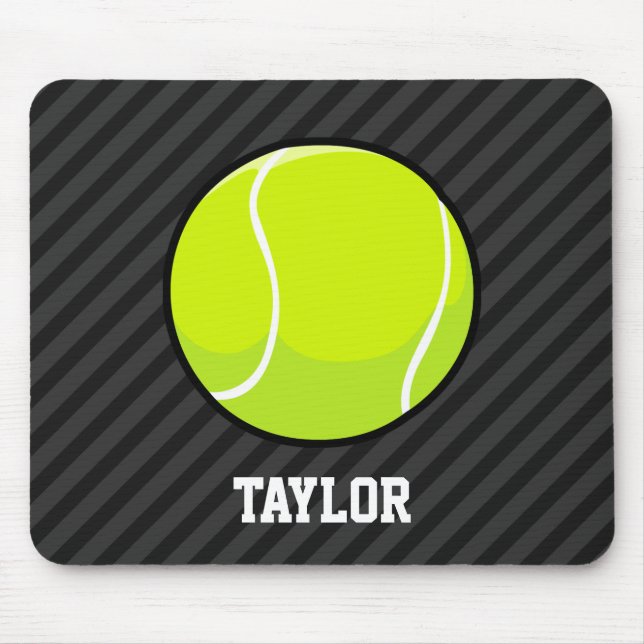 Tennis Ball on Black & Dark Grey Stripes Mouse Pad (Front)
