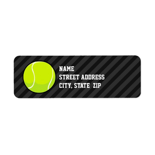 Tennis Ball on Black & Dark Grey Stripes Return Address Label
