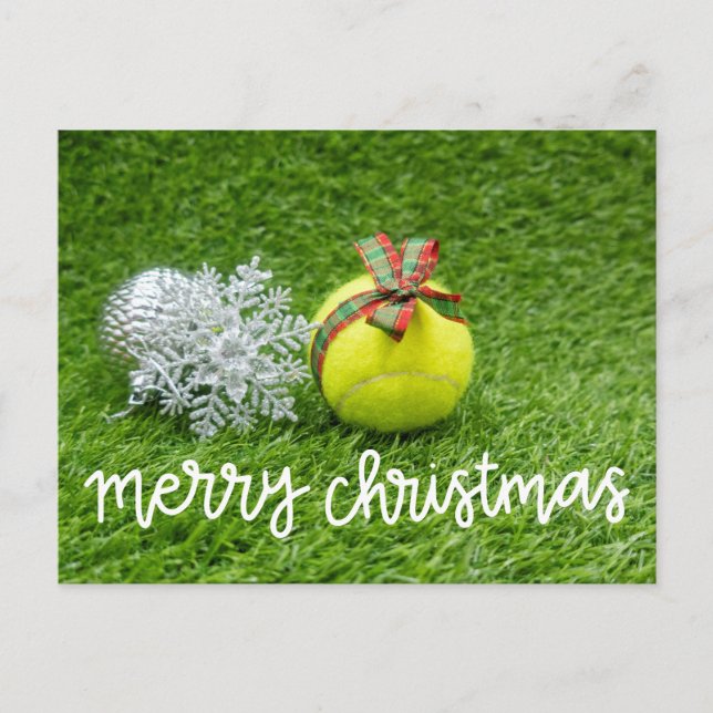 Tennis ball on green for Christmas    Holiday Postcard (Front)