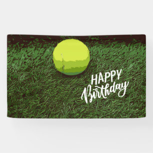 Tennis ball on green grass birthday  banner