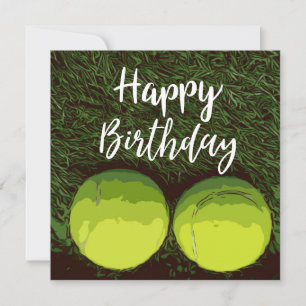 Tennis ball on green grass birthday card