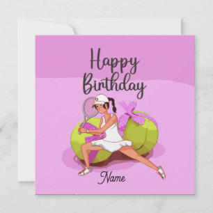 Tennis ball on pink Happy Birthday Woman Player Card