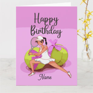 Tennis ball on pink Happy Birthday Woman Player    Card