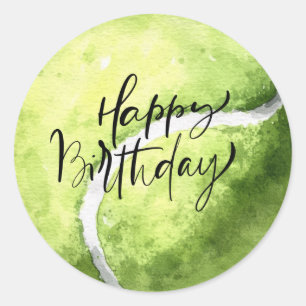 Tennis ball on yellow  Happy Birthday  Classic Round Sticker