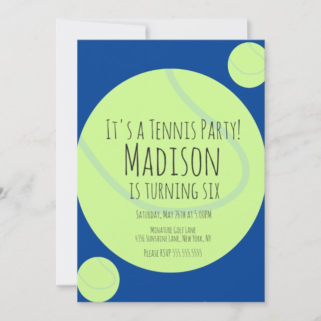 Tennis Ball Party Game Birthday Invitation (Front)