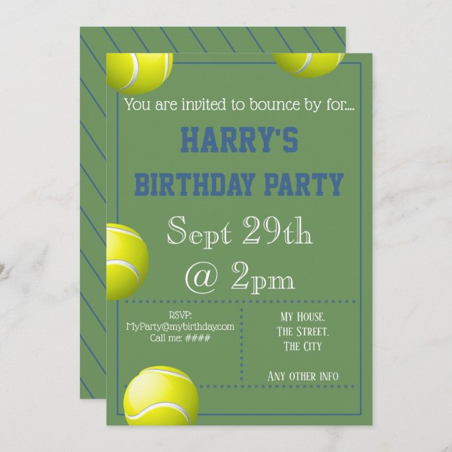 Tennis Ball Party Invitation Editable (Front/Back)