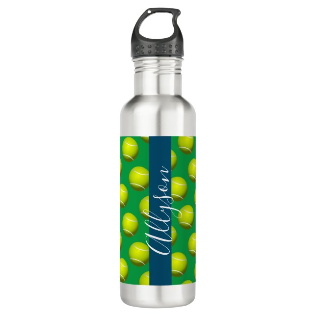 Tennis Ball Pattern, White Name Ocean Blue & Green 710 Ml Water Bottle (Front)