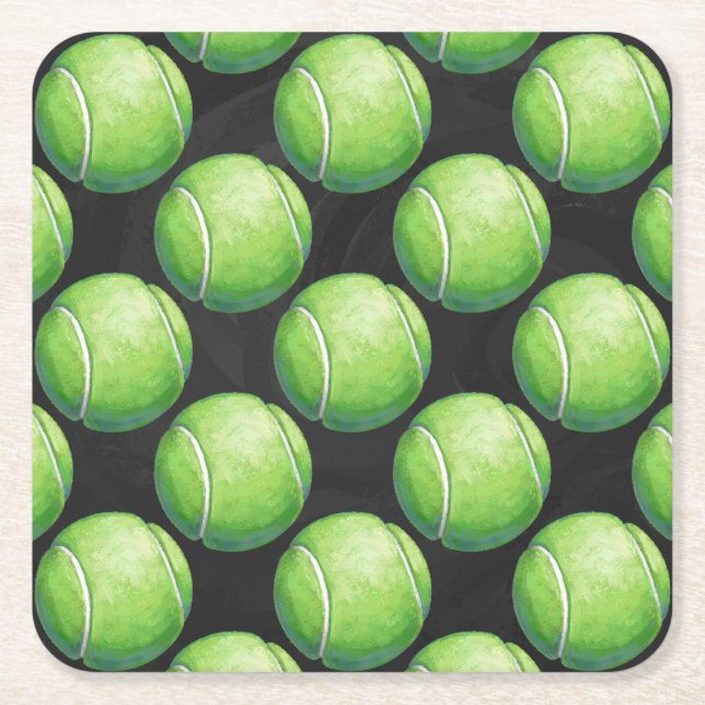 Tennis Ball Patterns Square Paper Coaster (Front)