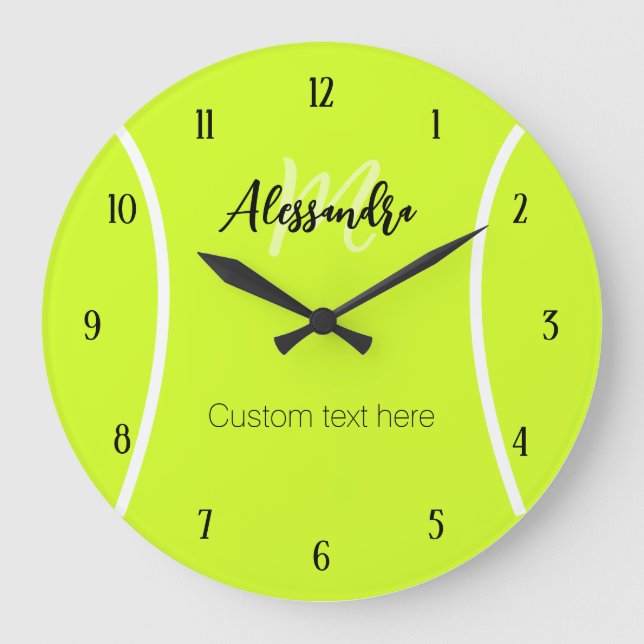 Tennis ball Player Name Monogram Large Clock (Front)
