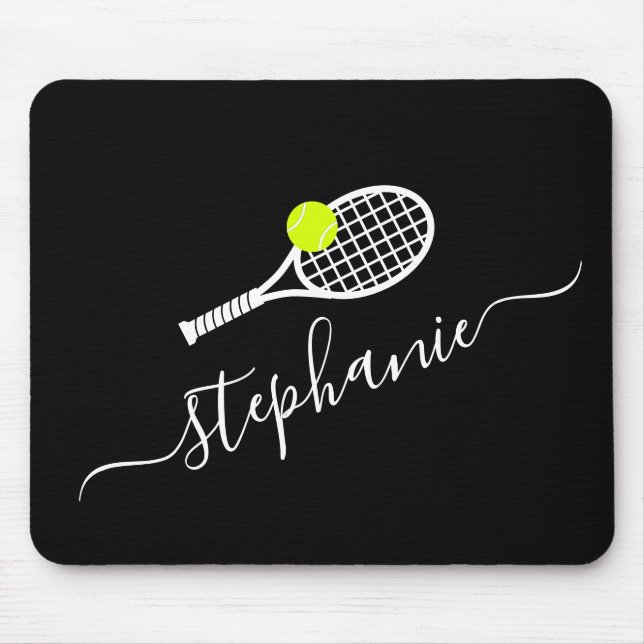 Tennis Ball Racket Monogram Name Personalised Mouse Pad (Front)