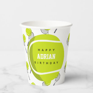 Tennis Ball & Racket Racquet Birthday Party  Paper Cups
