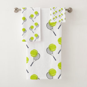 Tennis Ball & Racket Racquet Pattern Bath Towel Set
