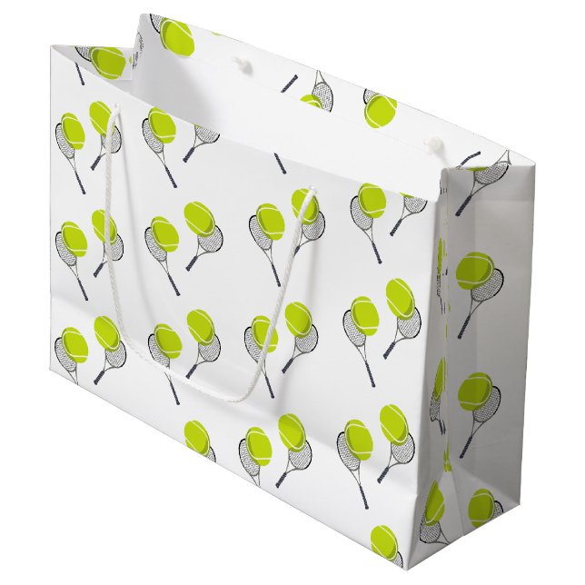 Tennis Ball & Racket Racquet Pattern  Large Gift Bag (Front Angled)