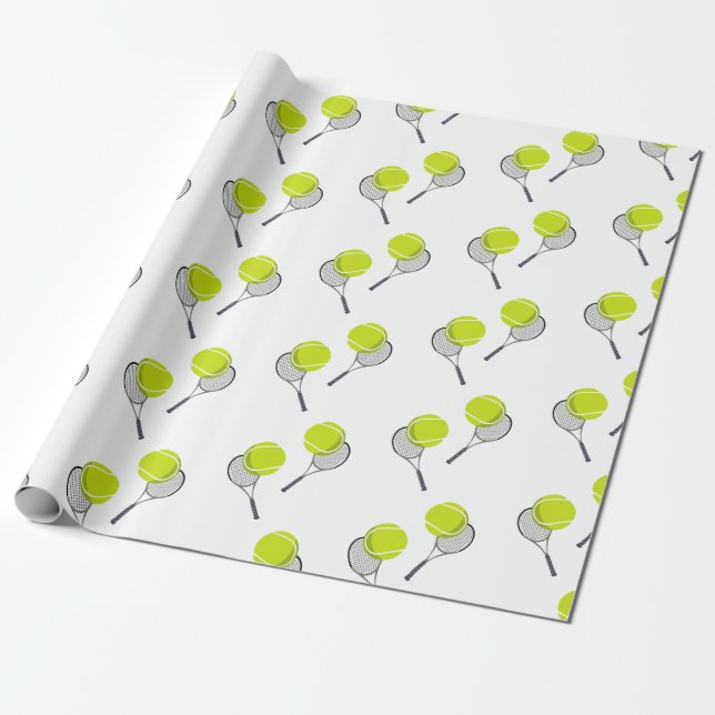 Tennis Ball & Racket Racquet Pattern  Wrapping Paper (Unrolled)