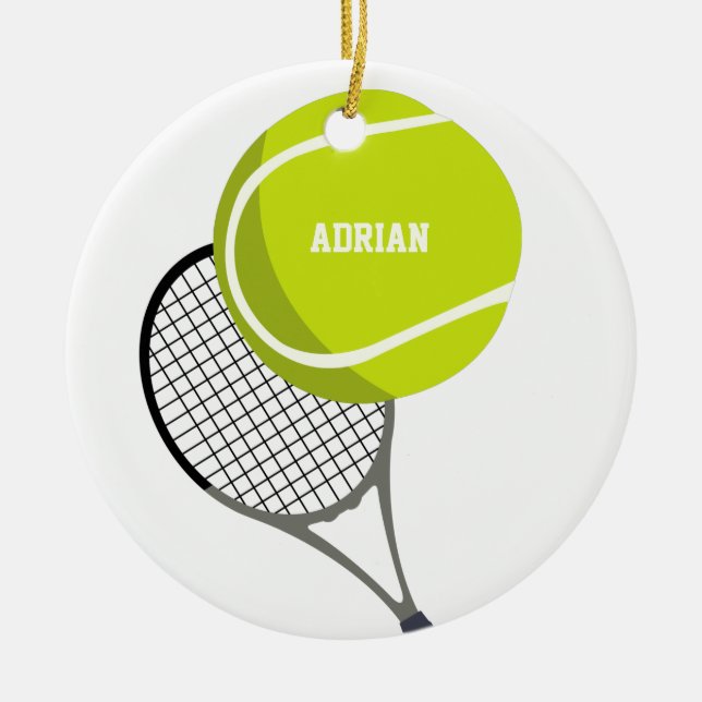 Tennis Ball & Racket Racquet Personalised   Ceramic Ornament (Front)