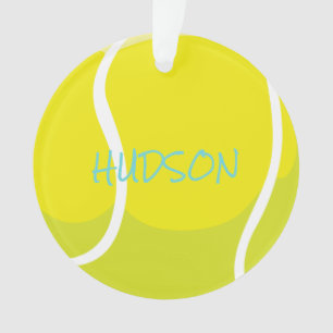 Tennis Ball Racquet Name Player Coach Yellow Aqua Ornament