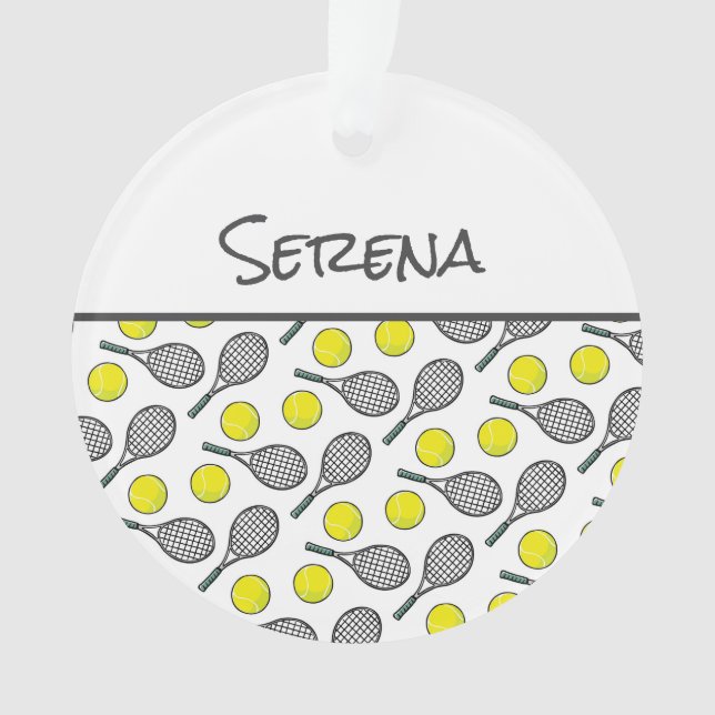 Tennis Ball Racquet Pattern Sports Player NAME  Ornament (Front)