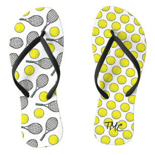 Tennis Ball Racquet Yellow White Black Sports Thongs