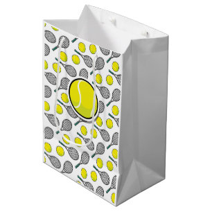 Tennis Ball Racquet Yellow White Sports Gift Bag