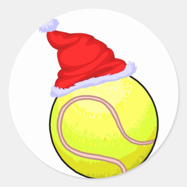 Tennis Ball (Santa Hat) Classic Round Sticker (Front)