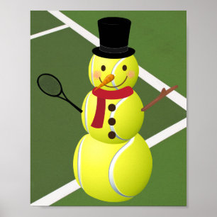 Tennis Ball Snowman and Christmas Holiday Poster
