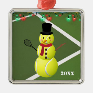 Tennis Ball Snowman Christmas Metal Ornament