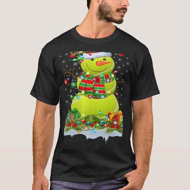 Tennis Ball Snowman Xmas Lights Tennis Christmas T-Shirt (Front)