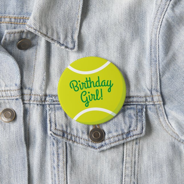 Tennis Ball Sports Party Birthday Girl Button (In Situ)